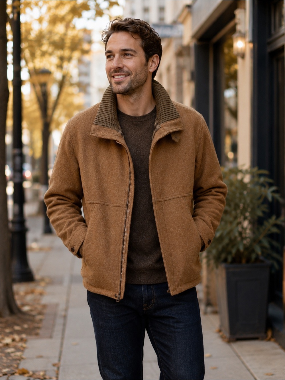 Vintage Camel Wool Bomber Jacket Plaid Flannel Lined‎ Heavyweight chore Coat L